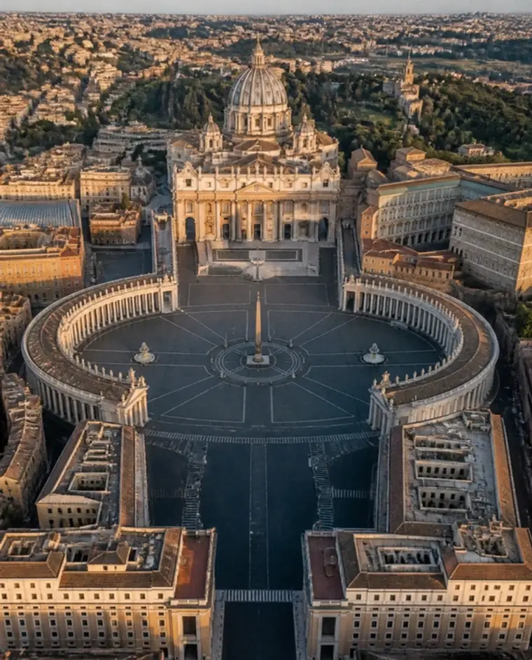 Vista aérea da Praça de São Pedro e da Basílica, no Vaticano